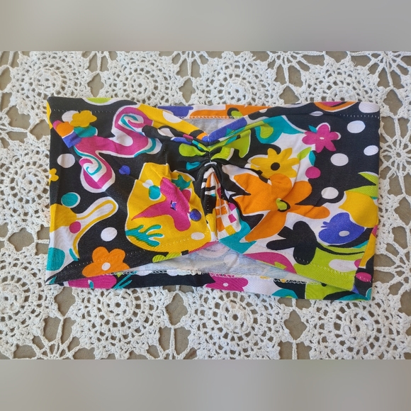 Vintage Retro Colorful Floral Poka Dot Mod Handmade 90s Tube Top - Picture 3 of 10